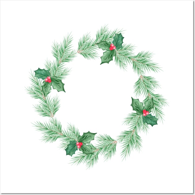 Watercolor christmas wreath Wall Art by DreamLoudArt